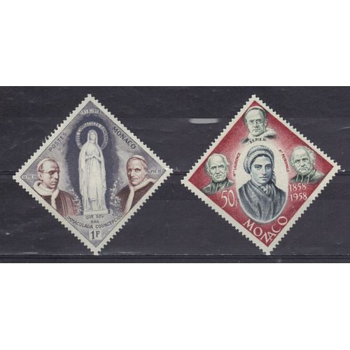 Monaco 1958 : Centenaire Des Apparitions De Lourdes : Série De 2 Timbres Neufs