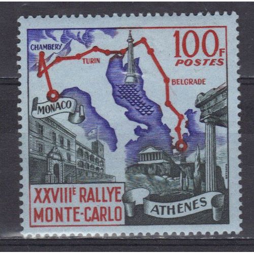 Monaco 1959 : 28è Rallye Automobile De Monte-Carlo : Tracé Du Parcours : Athènes-Monte Carlo - Timbre Neuf * Cote 10 