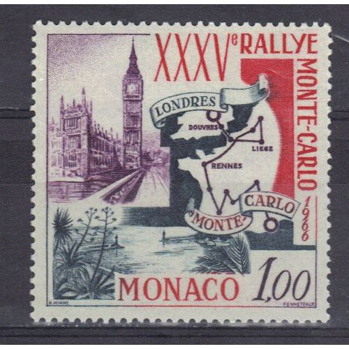 Monaco 1966 : 35è Rallye Automobile De Monte-Carlo : Tracé De Parcours Londres-Monte-Carlo - Timbre Neuf **