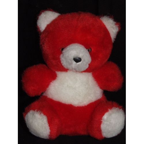 Ours Nounours Rouge Et Blanc Doudou Peluche De 20 Cm