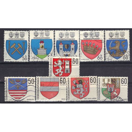 Tchecoslovaquie 1968 : Armoiries De Villes - Série Entière De 10 Timbres Oblitérés