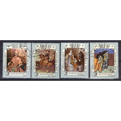 Laos 1984 : "Espana 84" : Exposition Philatélique Internationale À Madrid : Tableaux De Maîtres Espagnols - Série De 4 Timbres Oblitérés