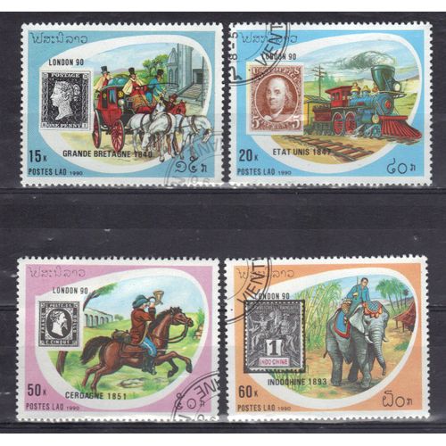 Laos 1990 : "London 90" : Exposition Philatélique Mondiale À Londres - Série De 4 Timbres Oblitérés