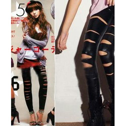 Leggings Trouvé Déchiré Pantalon Élastique Noir Gothique Trou Émo Punk