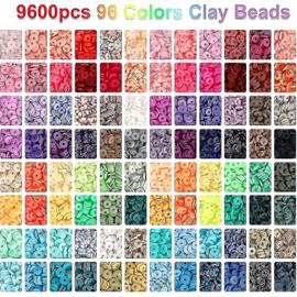 9600pcs perles d'argile pour kit de fabrication de bijoux, 96 couleurs  entretoises heishi perles plates rondes perles d'argile polymère avec perles  de lettre perles smiley et stri élastique