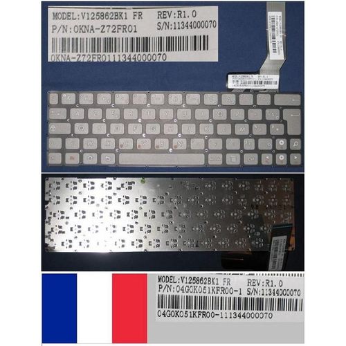 Clavier Azerty Français / French Pour ASUS Eee Pad Slider SL101 Series, Gris / Grey, Model: 0KNA-Z72FR01, P/N: V125862BK1, 04GOK051KFR00-1
