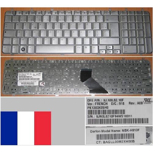 Clavier Azerty Français / French Pour HP PAVILION DV7 DV7-1000 Series, Gris Clair / Silver, P/N: 9J.N0L82.10F, Model: NSK-H810F