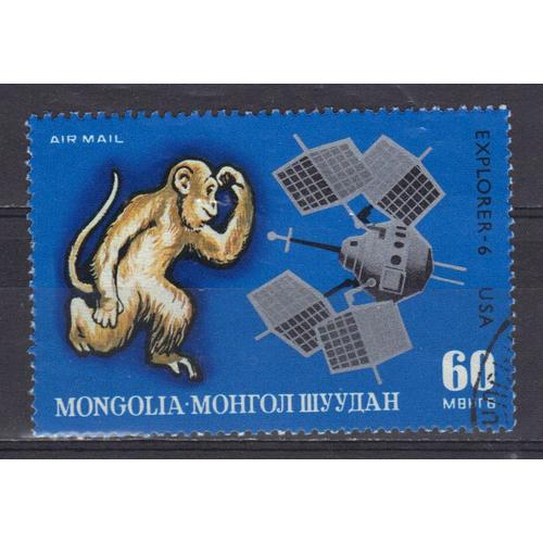 Mongolie 1972 Poste Aerienne : Signes Du Zodiaque Du Calendrier Oriental Et Moyens Dviers De Recherche Spatiale : Singe Et Explorer 6, U.S.A. - Timbre Oblitéré