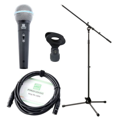 Pronomic Vocal Microphone DM-58 -B avec starter set 5x micro avec trépied,  pince + câble XLR