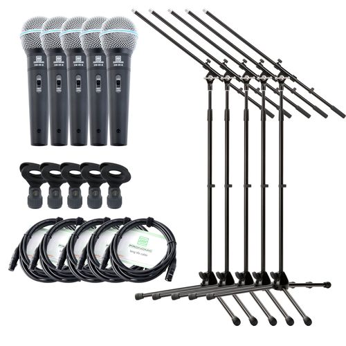 Pronomic Vocal Microphone DM-58 -B avec starter set 5x micro avec trépied,  pince + câble XLR