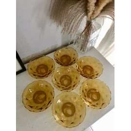 Vintage Lot De 7 Coupelles À Fruit En Verre Marron Ambré