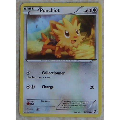 Carte Pokemon Ponchiot 81/114 Pv60 - Base Type Incolore - Noir & Blanc 2011