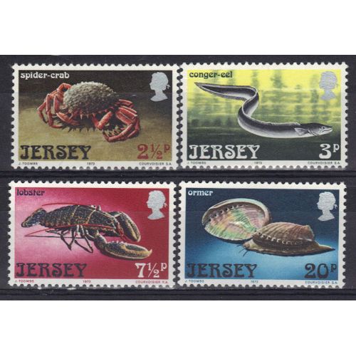 Iles De Jersey 1973 : Richesses De La Mer : Faune : Araignée De Mer / Congre / Homards / Oreille De Mer - Série Entière De 4 Timbres Neufs **