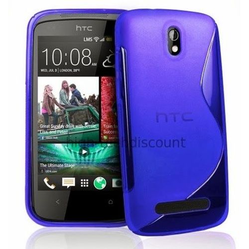 Housse Etui Coque Pochette Silicone Gel Pour Htc Desire 500 + Film Ecran - Bleu