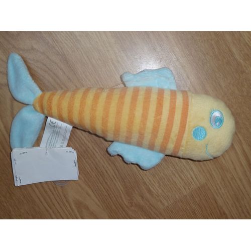 Doudou Poisson Fisch Fish Truite Jaune Orange Rayé Bleu Ciel  Petit Grelot Kimbaloo La Halle Aux Vetements