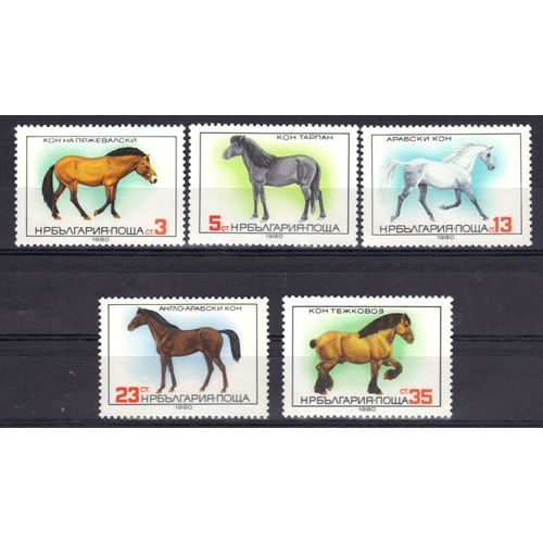 Bulgarie 1980 : Faune : Chevaux : De Przewalski / Tarpan / Arabe / Anglo-Arabe / De Charge - Série Entière De 5 Timbres Neufs **