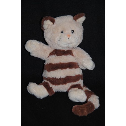 Doudou Peluche Frizzy Kitty Gipsy Beige / Crème / Écru Rayé Marron 24 Cm + Queue 23 Cm
