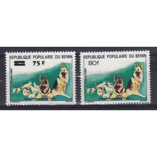 Benin 1981/83 : Animaux Domestiques : Chiens - Lot De 2 Timbres Neufs ** Dont 1 Timbre Surchargé