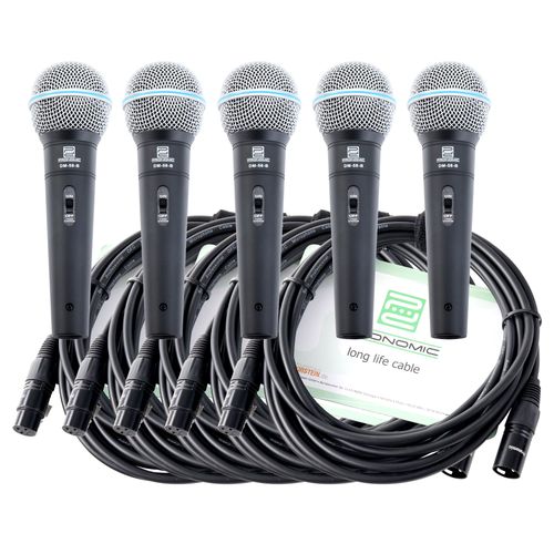 Pronomic Microphone Vocal DM-58 -B avec Interrupteur Set de 5 avec 5 x 5m câble XLR