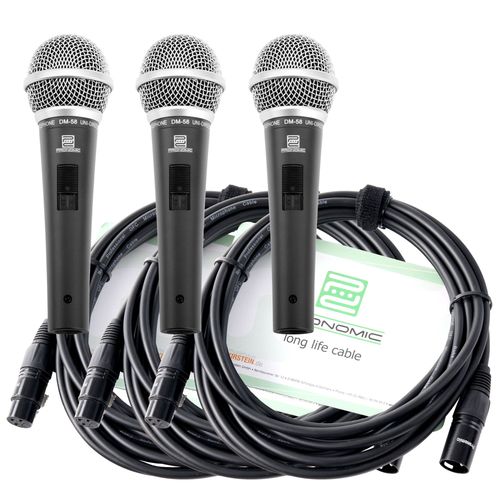 Pronomic Microphone DM-58 Vocal avec Interrupteur Starter Set de 3 avec 3x 5mcâble XLR
