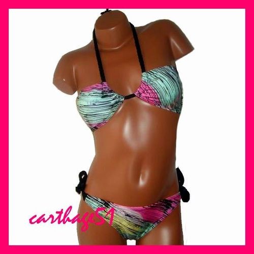 Maillot De Bain Femme Bikini Deux 2 Pièces Bandeau Rayures  Multicolores Noir - S 36 M 38 L 40 Xl 42 Maillots Bains