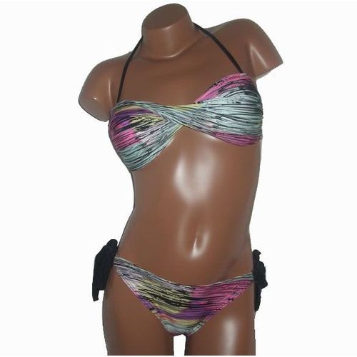 Maillot De Bain Femme Bikini Deux 2 Pièces Bandeau Rayures  Multicolores Noir - S 36 M 38 L 40 Xl 42 Maillots Bains