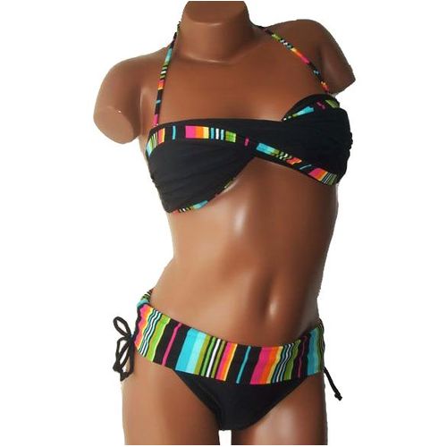 Maillot De Bain Femme Bikini Deux 2 Pièces Bandeau Rayures Multicolores - S 36 M 38 L 40 Xl 42 Maillots Bains