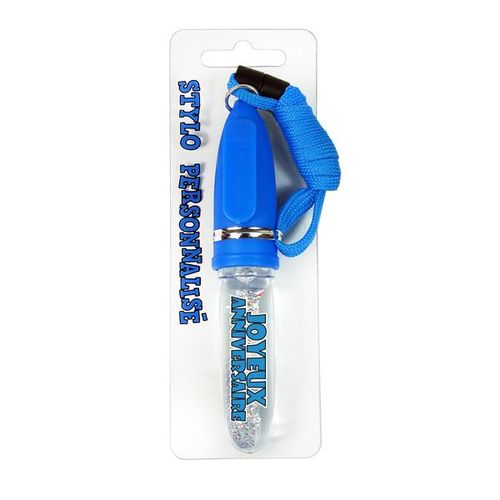 Stylo Message 11 Cm Avec Paillettes Et Cordon Tour De Cou Joyeux Anniversaire Bleu
