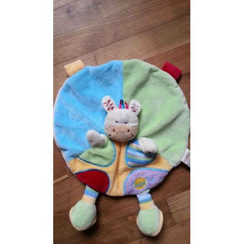 Doudou Peluche Plat  Rond Ane Zebre Baby Nat' Babynat Bleu Vert Janne