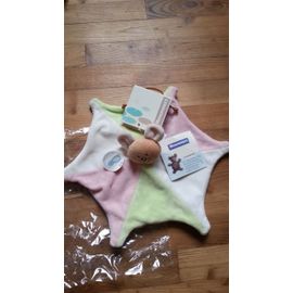 Doudou Souris Nounours Plat Etoile Grelot Vert Blanc Rose