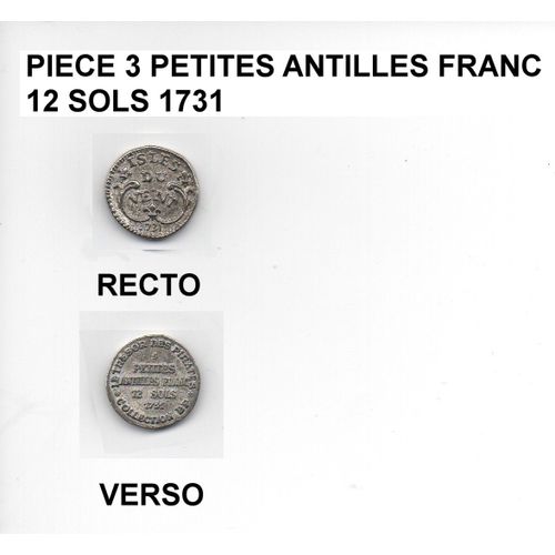 Piece 12 Sols  3 Petites Antilles Franc 1731