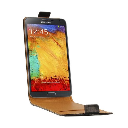 Swiss Charger Etui Cuir Noir Véritable Pour Samsung Galaxy Note 3
