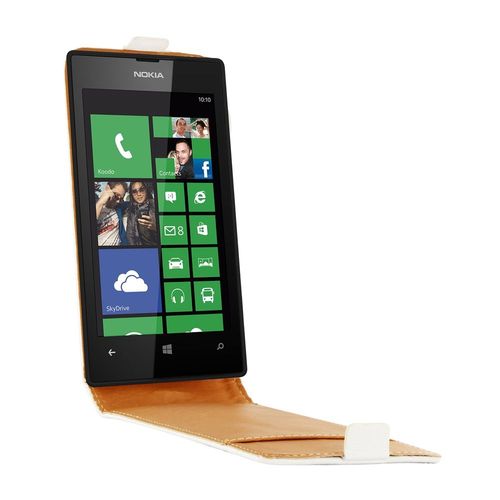 Swiss Charger Etui Cuir Blanc Véritable Pour Nokia Lumia 520