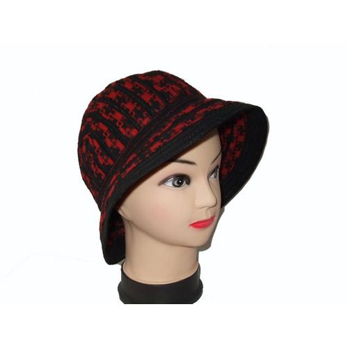 Chapeau Cloche 30% Laine Noir Blanc Rouge Pied De Poule Chapeaux
