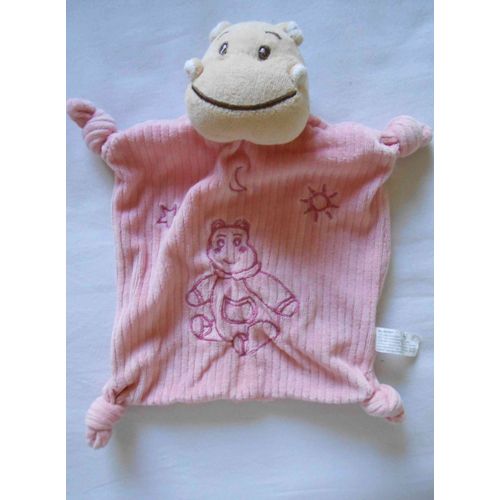 Doudou Carré  Plat  Rose Hippopotame **Jja**