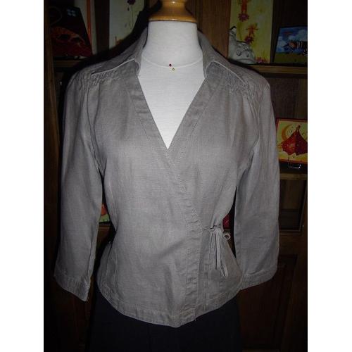 Blouse Cache-Coeur Mexx T.38/40 100% Lin Kaki