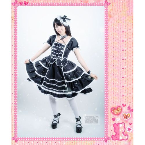 Robe Black Sugar Lolita Noir Dentelle Blanc Japonais Manga Soirée Déguisement Cosplay