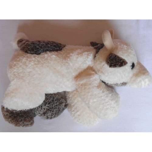 Grosse Peluche Doudou Vache Lascar Blanc Crème Et Gris Beige Billes Dans Les Pattes 36 Cm X 24
