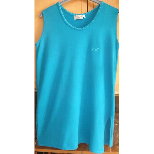 Top Haut Débardeur Tunique Bleu Turquoise Taille 38 Sans Manches Sym