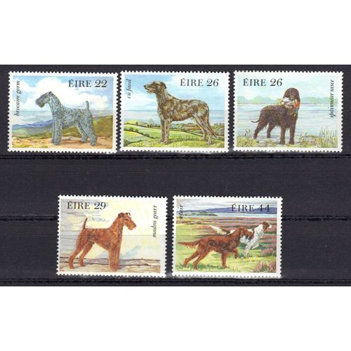 Irlande 1983 : Faune : Chiens De Race : Terrier Bleu Du Kerry / Lévrier D'irlande / Epagneul D'eau Irlandais / Terrier Irlandais / Setter Irlandais - Série Entière De 5 Timbres Neufs **
