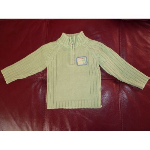 Pull Vert Col Montant Zippé Neuf Okaou Taille 2 Ans