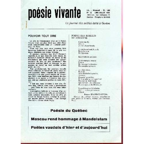 Poesie Vivante N 12 Juin Juillet 1965 Poesie Du Quebec Moscou Rend Hommage A Mandelstam Poetes Vaudois D Hier Et D Aujourd Hui Rakuten