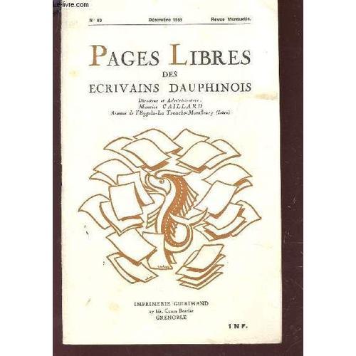 Pages Libres Des Ecrivains Dauphinois / N°63 - Decembre 1959 / Le Miguel Manara De Milosz - La Vie Douloureuse De Marceline Desbordes-Valmore - Immortalite De Don Quichotte Etc....