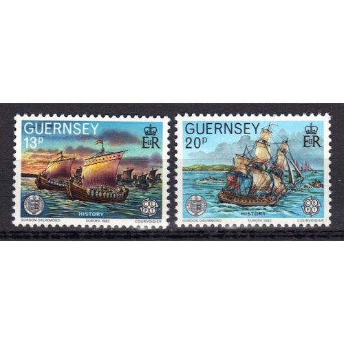 Ile De Guernesey 1982 Europa : Fait Historique : Guillaume Le Conquérant Faisant Route Vers L'angleterre / Le "Crescent" Échappe Aux Français - Série Entière De 2 Timbres Neufs **