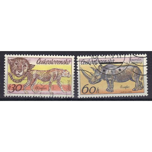 Tchecoslovaquie 1976 : Le Safari Tchécoslovaque : Animaux Africains : Guépard / Rhinocéros Blanc - Série De 2 Timbres Oblitérés