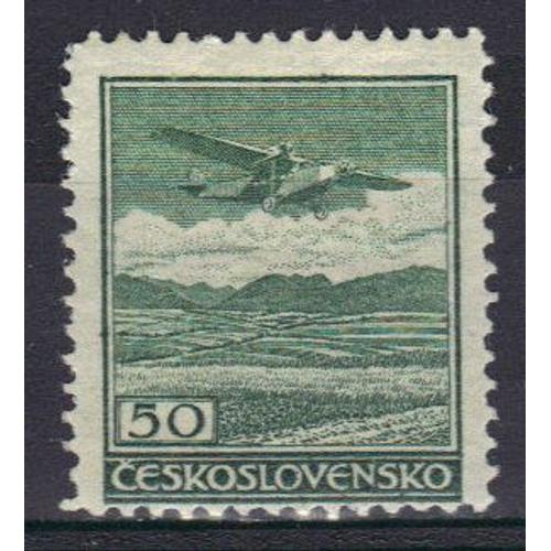 Tchecoslovaquie 1930 Poste Aerienne : Avion "Fokker" - Timbre 50 H. Vert Neuf *