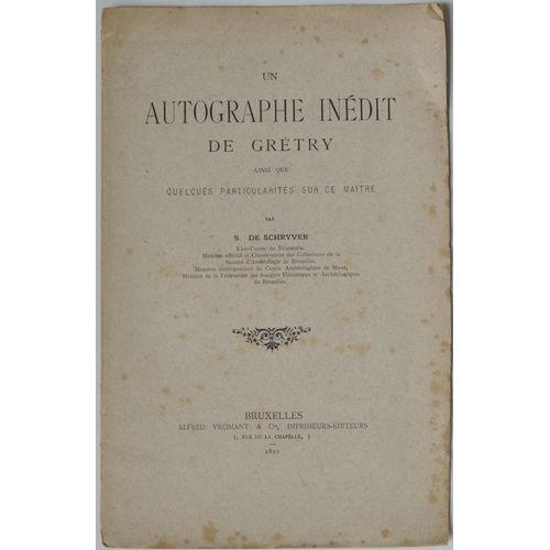 Un Autographe Inédit De Grétry Ainsi Que Quelques Particularités Sur Ce Maitre
