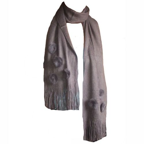 Etole Chale Pompon Écharpe Fourrure Noir Gris Ecru Marron Violet Angora - Neuve