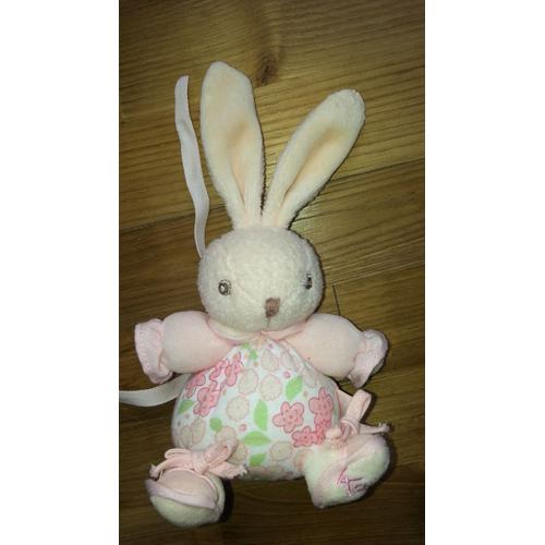 Mini doudou lapin KALOO rose Lilirose fleurs attache tétine 11 cm