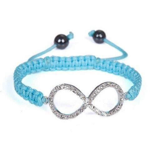 Bracelet Style Shamballa Mixte - Infini - Bleu Turquoise - Ajustable 16-30 Cm